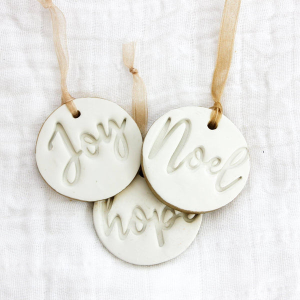 Hope, Joy and Noel Ornaments