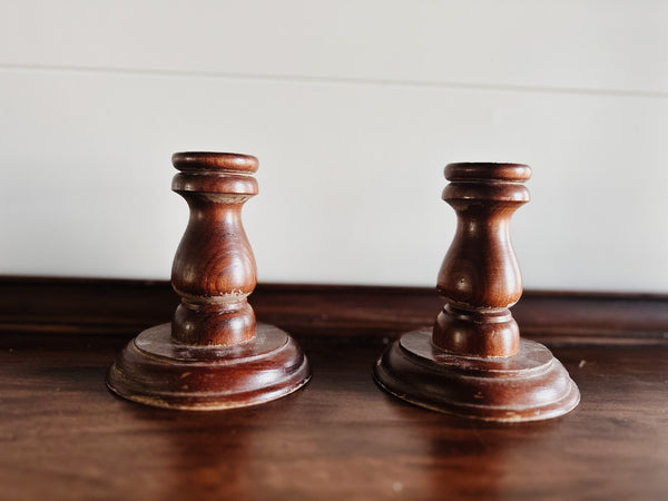 Vintage Turned Wood Candlestick Pair