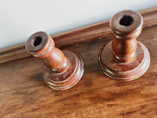 Vintage Turned Wood Candlestick Pair