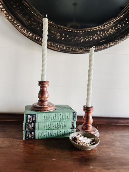 Vintage Turned Wood Candlestick Pair