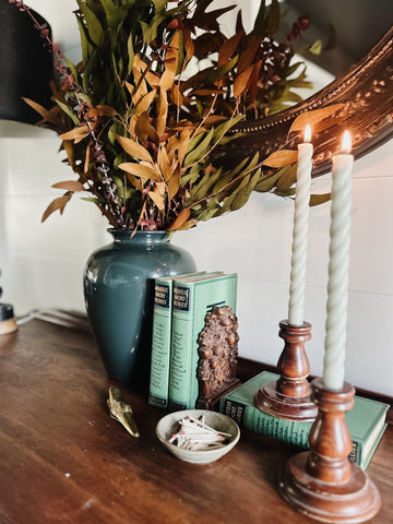 Vintage Turned Wood Candlestick Pair