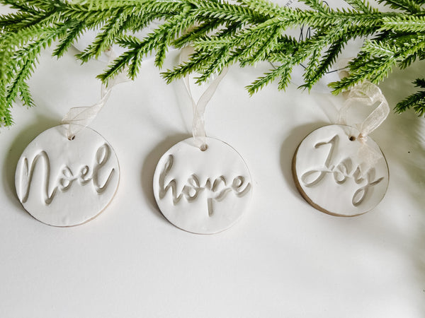 Hope, Joy and Noel Ornaments