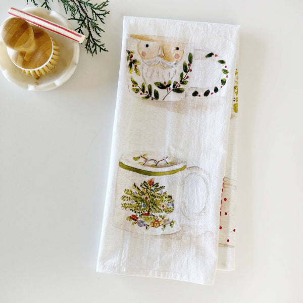 Christmas mugs tea towel